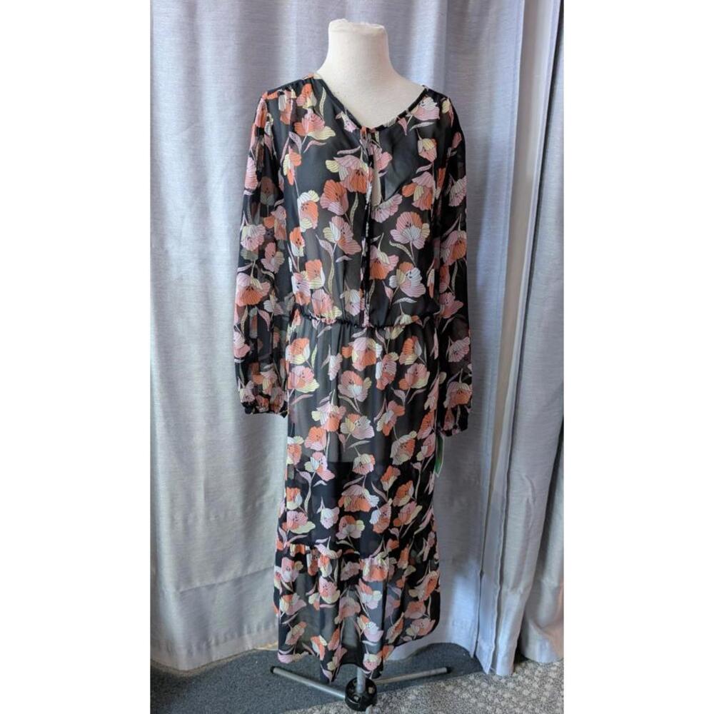 Sheer Chiffon Dress Poppy Print Boho Dress XXL 2X